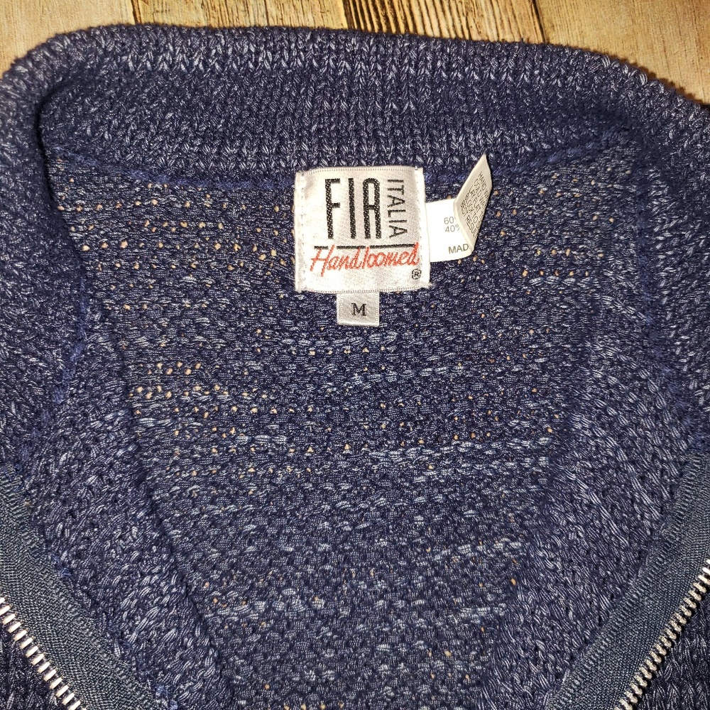 Handloomed FIA ITALIA Blue Zip Front Sweater - Picture 2 of 4